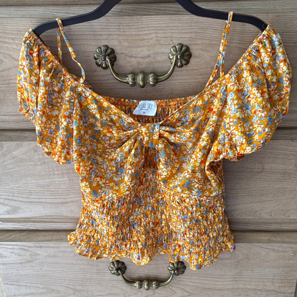Sienna Sky Orange Floral Smocked Blouse